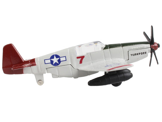 North American P-51C Mustang Fighter Aircraft Gray "Tuskegee Airmen-United States Army Air Force" with Runway Section Diecast Model Airplane by Runway24