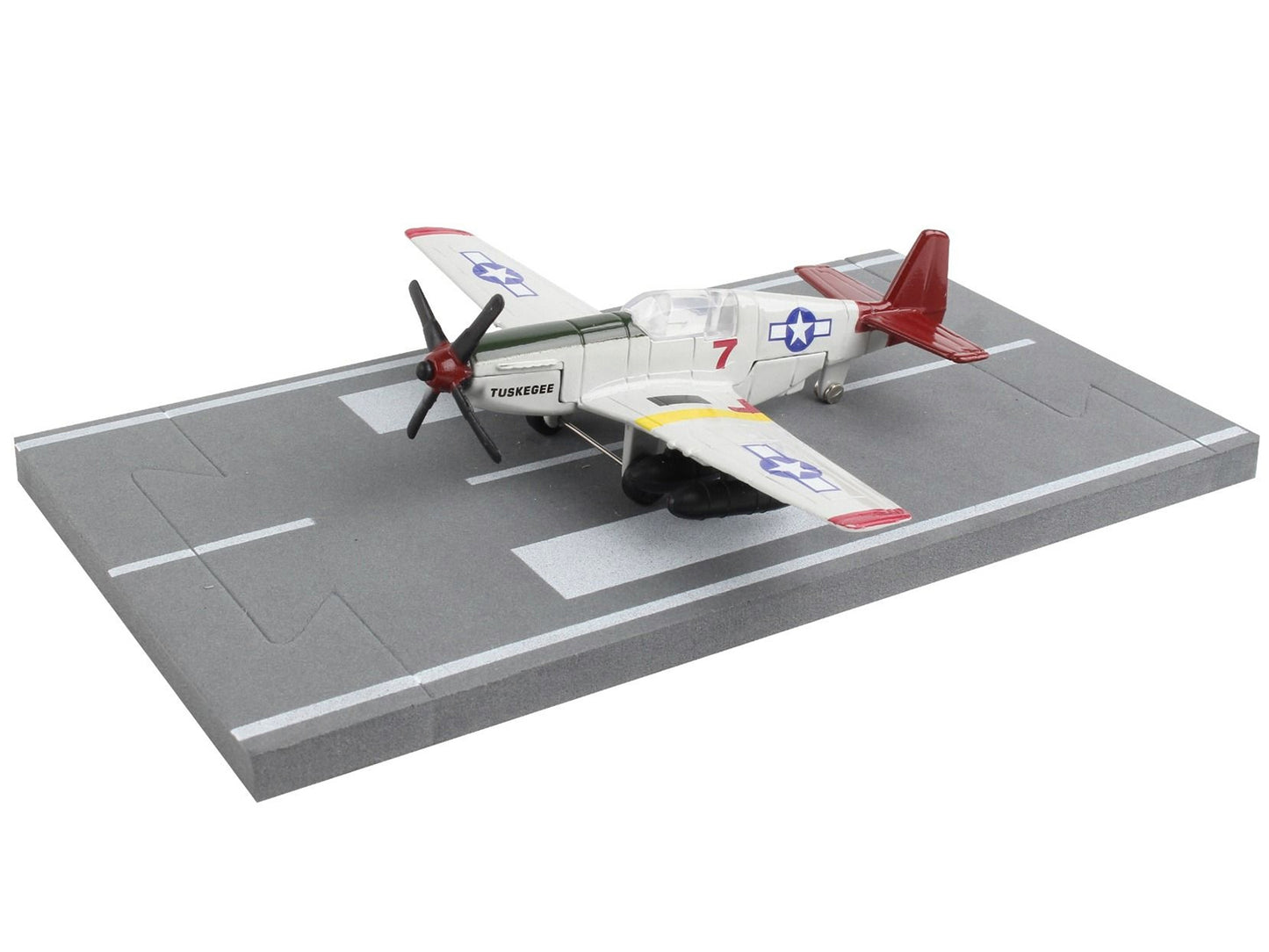 North American P-51C Mustang Fighter Aircraft Gray "Tuskegee Airmen-United States Army Air Force" with Runway Section Diecast Model Airplane by Runway24