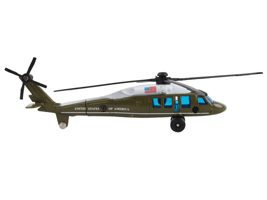 Sikorsky VH-60 White Hawk Helicopter Olive Drab with White Top "United States Presidential Helicopter - Marine One" with Runway Section Diecast Model by Runway24