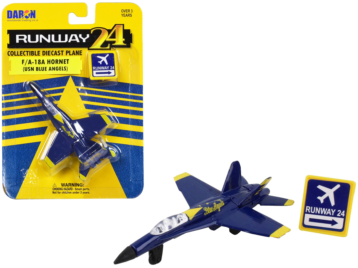 McDonnell Douglas F/A-18A Hornet Fighter Aircraft Blue "United States Navy Blue Angels #2" with Runway 24 Sign Diecast Model Airplane by Runway24