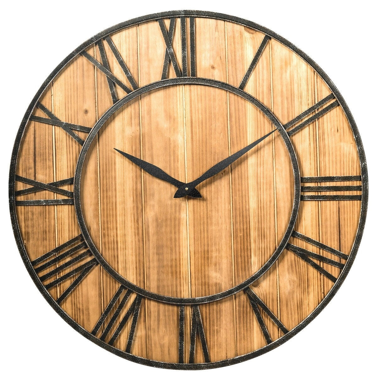 Round Wood 30-inch Roman Numeral Silent Wall Clock FastFurnishings