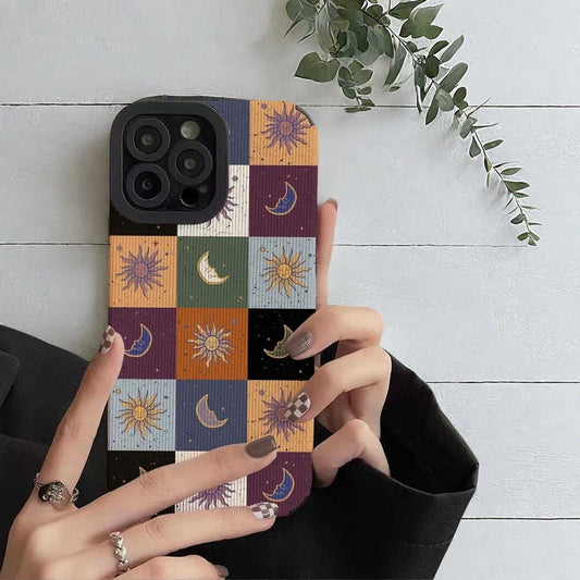 Moon and Sun Phone Case for iPhone 11 13 14 15 Pro Max - Celestial Design Soft Cover, Stylish and Protective Case for iPhone W2B