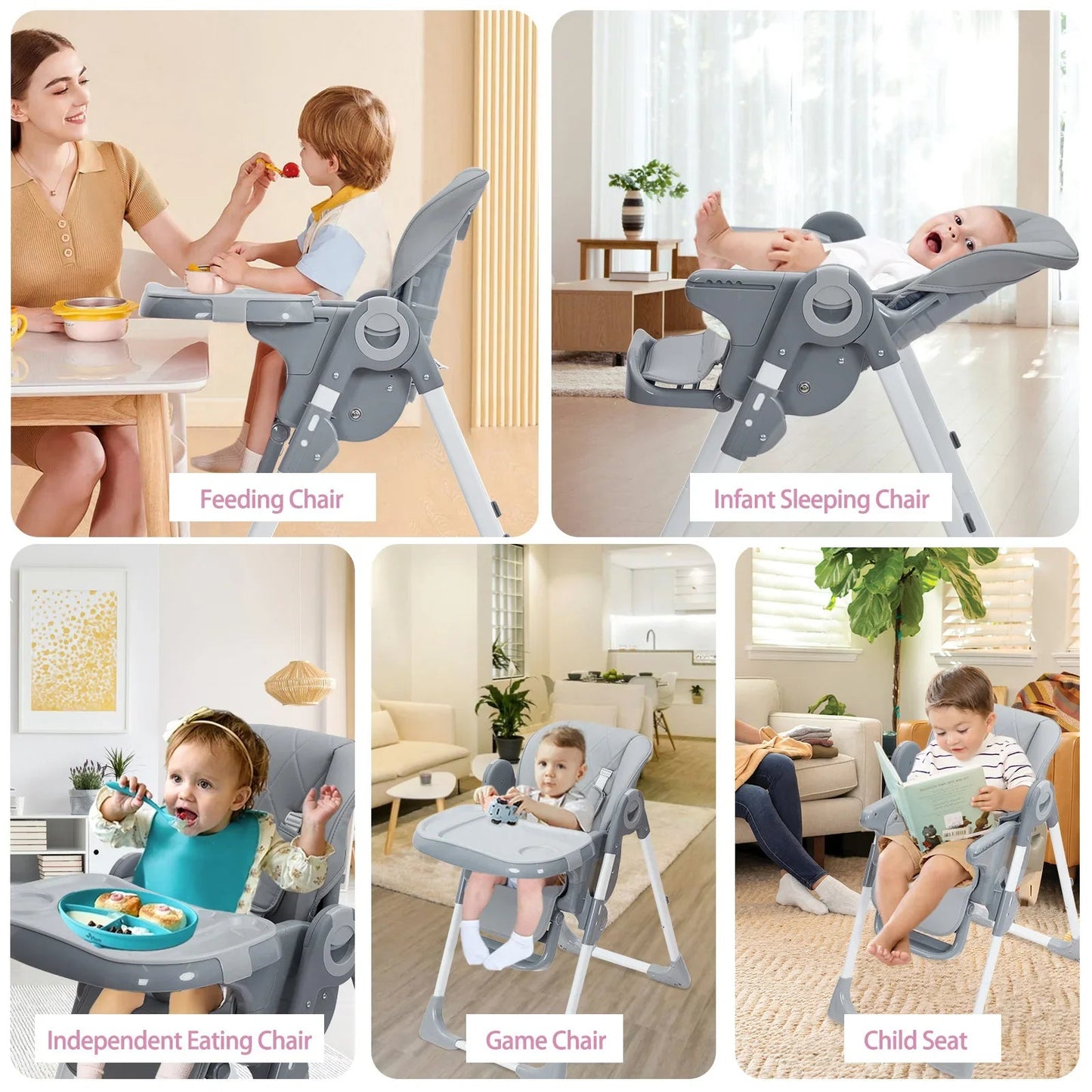 Baby High Chair, Multifunctional Infant High Chairs with Adjustable Height and Recline, Foldable High Chair for Babies Pi-Mart