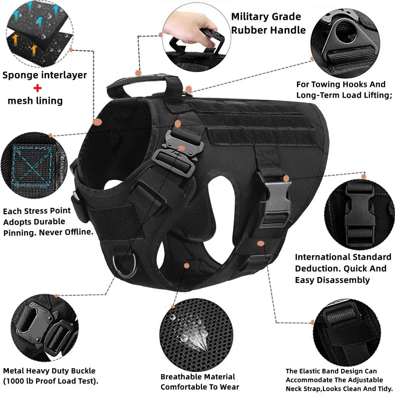 Tactical Military Vest Pet German Shepherd Golden Retriever Tactical  Training Dog Harness and Leash Set For All Breeds Dogs Pi-Mart