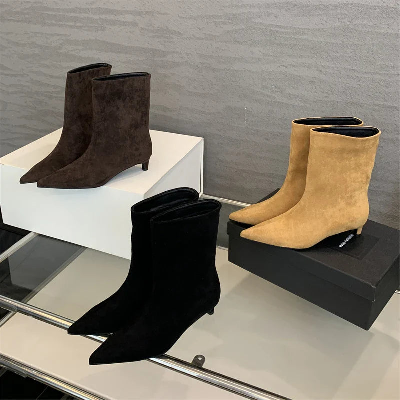Eilyken Autumn Winter Pointed Toe Ankle  Boots Women Designer Vintage Thin Low Heel Shoes Modern SHort Botas Zapatos De Mujer LadyShow.Store