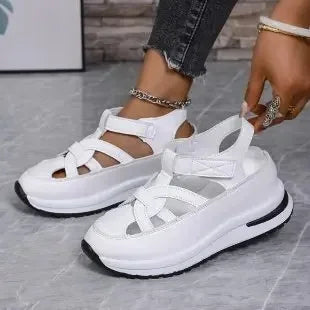 Casual Hollow out Flat Sandals Women's Summer New Style Thin Platform Thick Bottom Heightening Shoes Rubber Sole Ladies Sandals LadyShow.Store