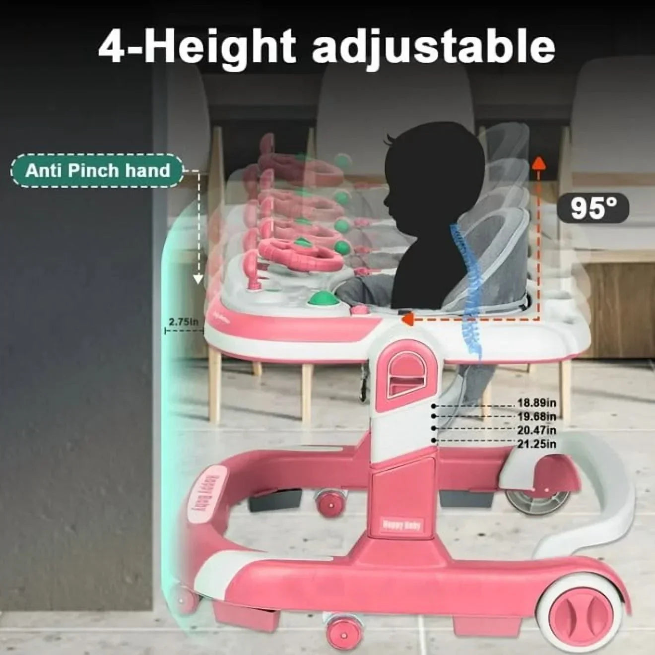 5 in 1 Baby Infant Walker Anti-Rollover Walker with Learning Toy for Infants anti-rollover Multifunctional Without Battery Pi-Mart