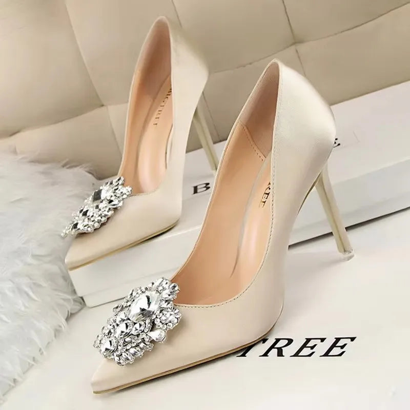 BIGTREE Shoes Rhinestone Women Pumps Stiletto Women Shoes Sexy High Heels Wedding Shoes Luxurious Women Heels Party Shoes Female Pi-Mart