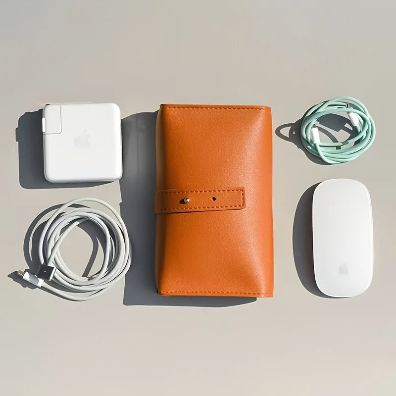 1pc PU Leather Multi-Compartment Organizer-Portable Tech School Accessories Case for Cables,Chargers,Pens-Durable Travel Storage Pi-Mart