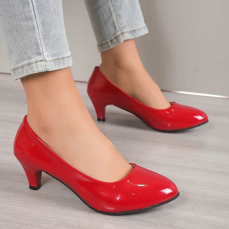 New Women High Heels Nude Shallow Mouth Pumps Fashion Shoes Office Work Party Shoes Ladies Wedding Shoes Solid Color Heels Women Pi-Mart