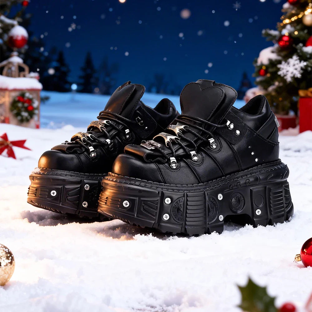 2026 New Punk Style Women Shoes Lace-up Heel Height 6CM Platform Shoes Woman Gothic Ankle Rock Boots Metal Decor Woman Sneakers LadyShow.Store