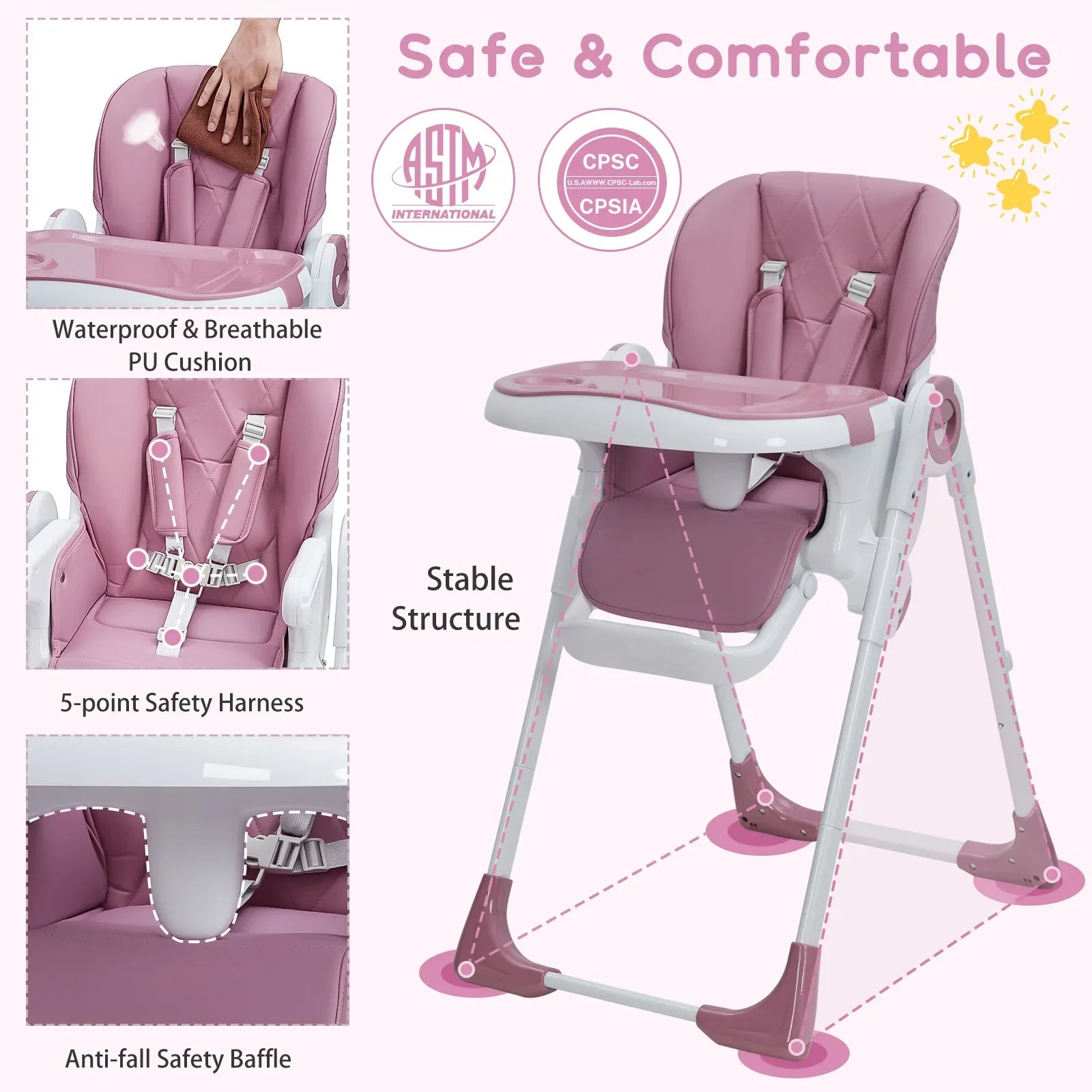 Baby High Chair, Multifunctional Infant High Chairs with Adjustable Height and Recline, Foldable High Chair for Babies Pi-Mart