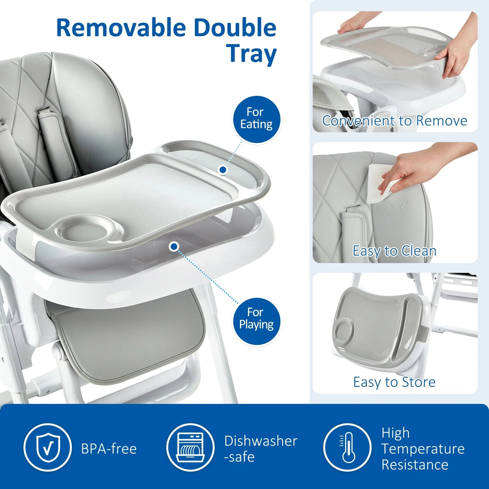 Baby High Chair, Multifunctional Infant High Chairs with Adjustable Height and Recline, Foldable High Chair for Babies Pi-Mart