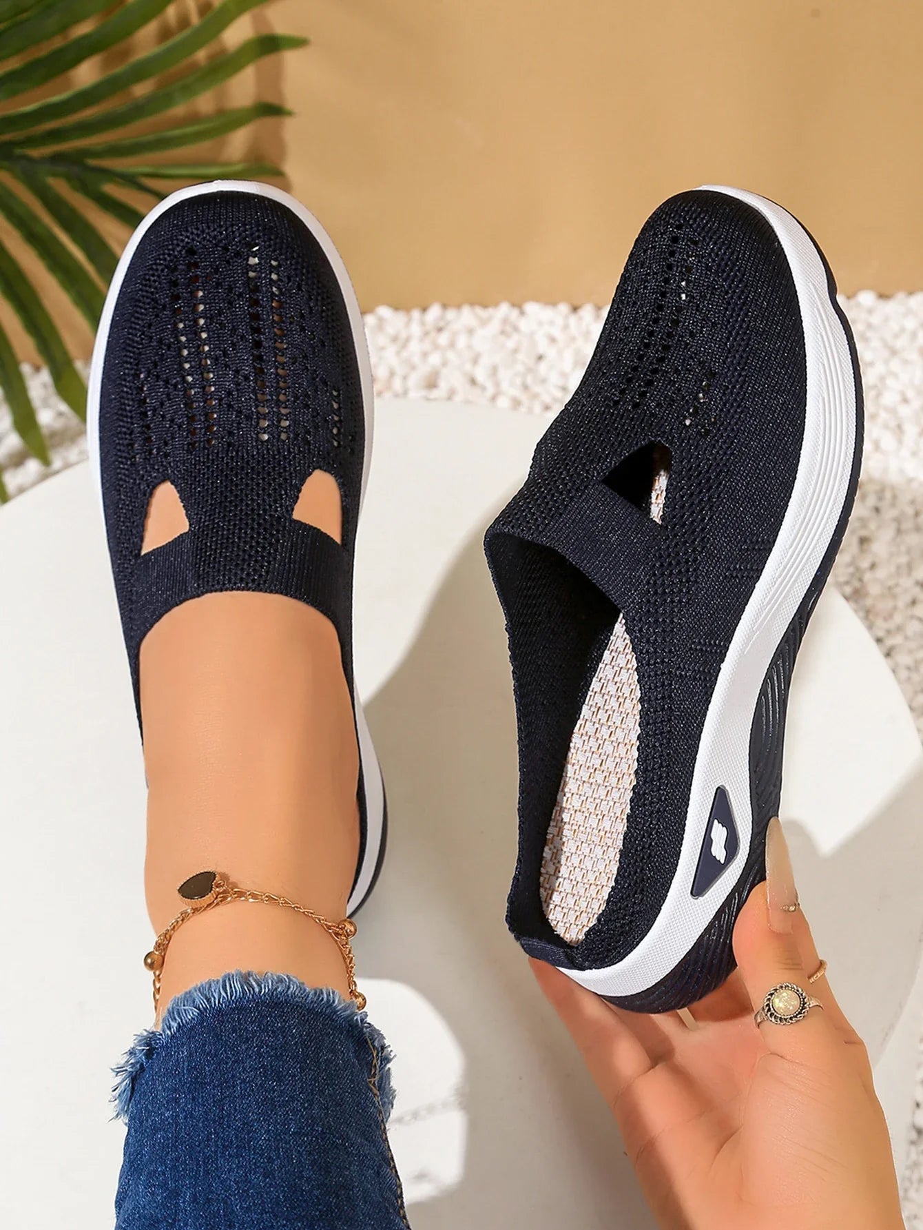 Women's Indoor Home Half Slippers, Breathable Vent Design Slip On Summer Casual Footwear, Daily Slip-on Sandals for Household LadyShow.Store