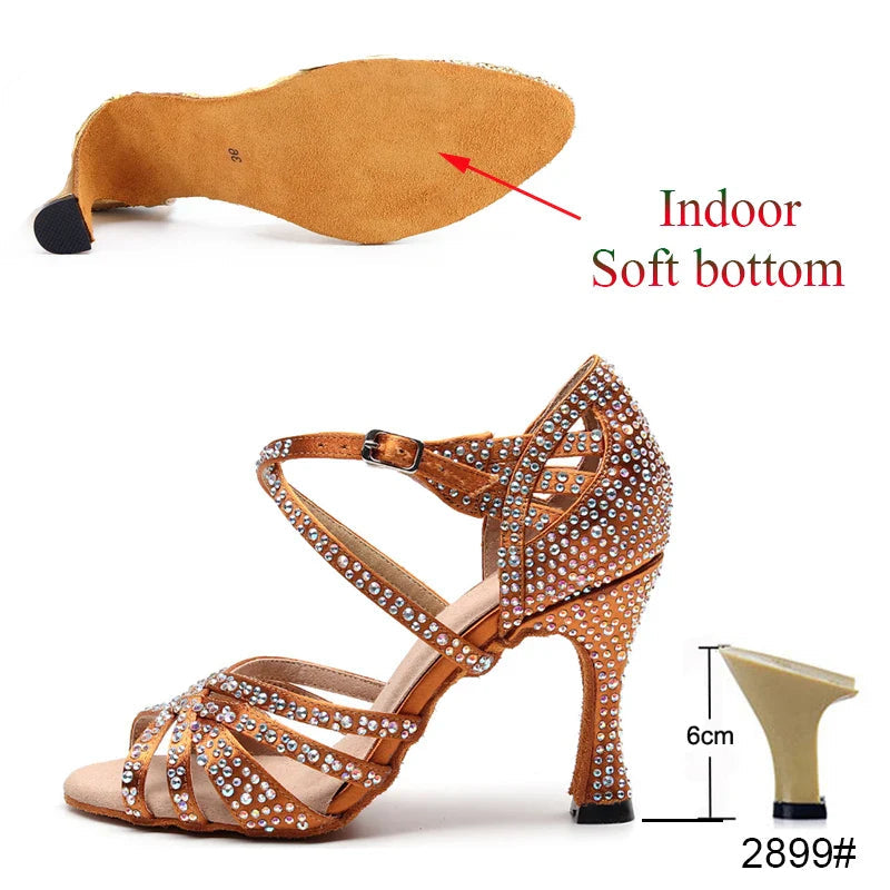 Latin Dance Shoes Ladies Salsa Tango Sneakers Training Dance Shoes High Heel Sandals Summer Square Dance Shoes Bronze Black LadyShow.Store