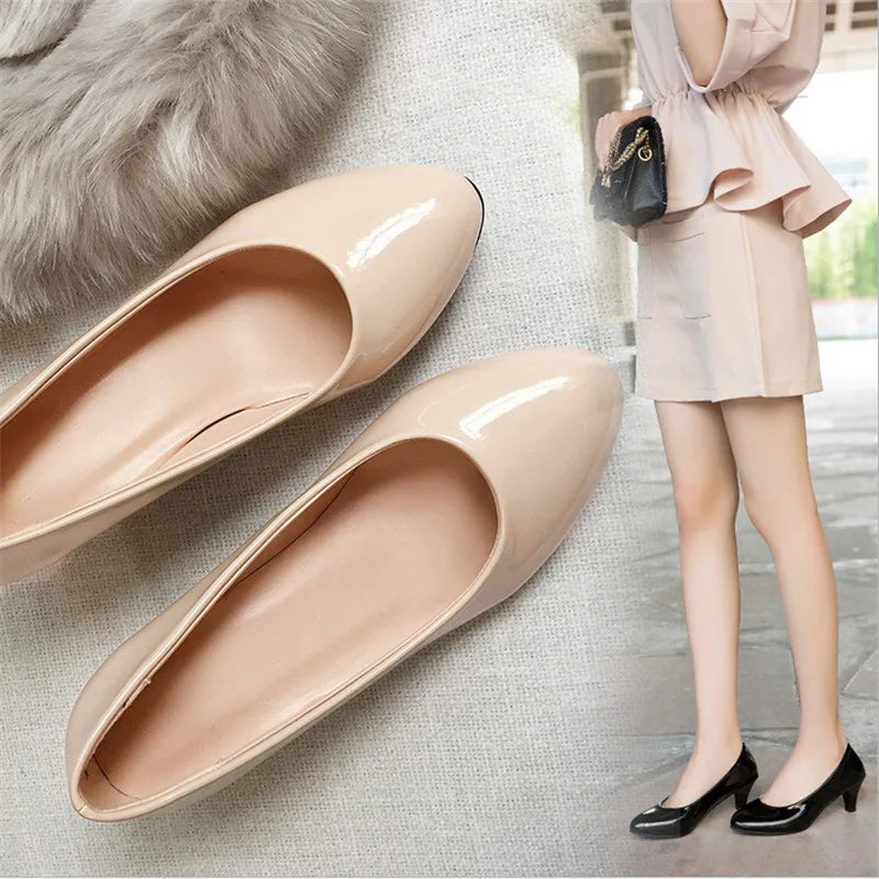 Shoes Ladies Pumps Medium Heel Nude Sexy High Heels Weeding Shoes Women Office Work White Pumps Party Shoes Pi-Mart