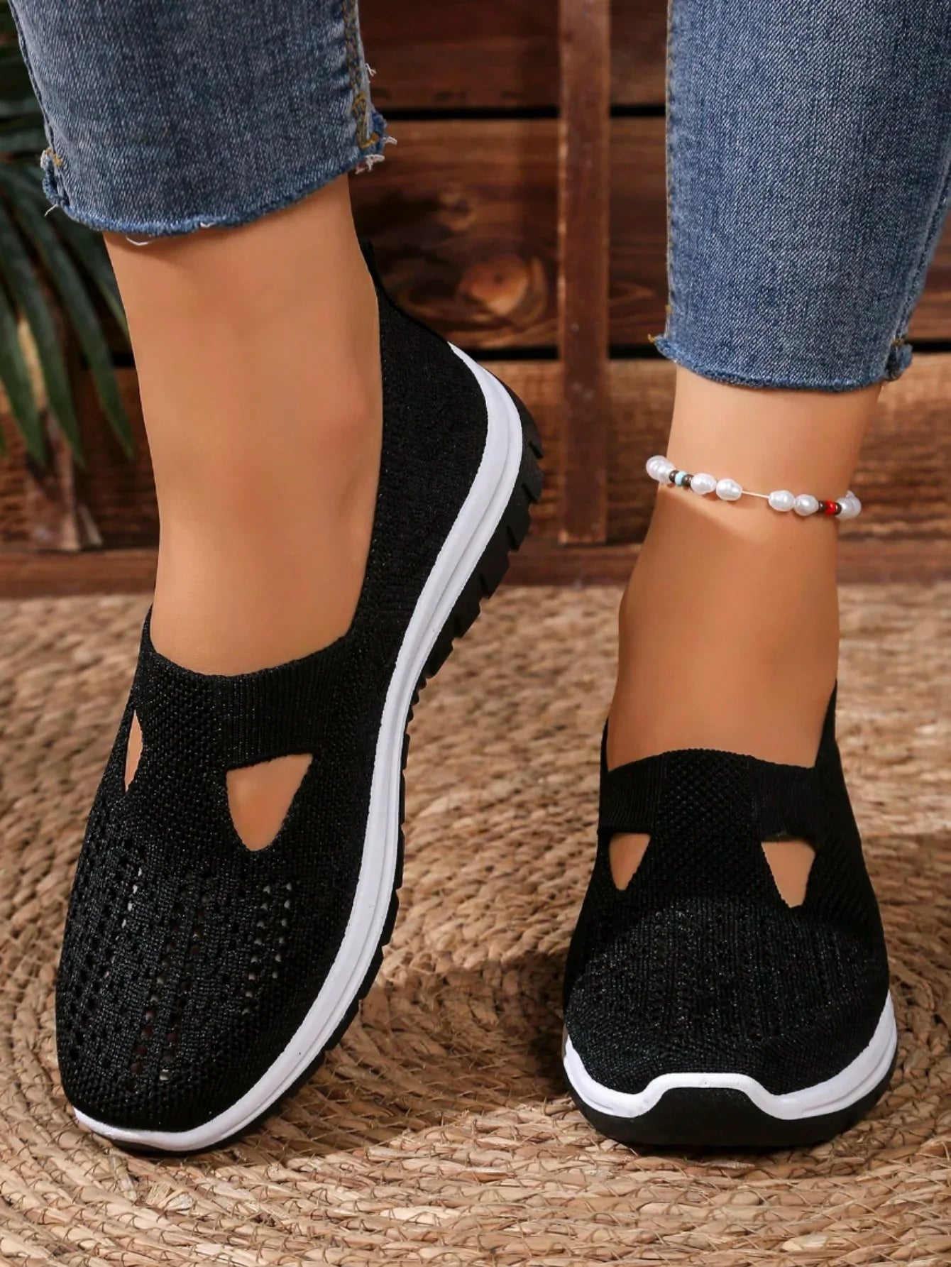 Women's Casual Mesh Sneakers – Cut-Out T-Strap & Cushioned Wedge Sole LadyShow.Store