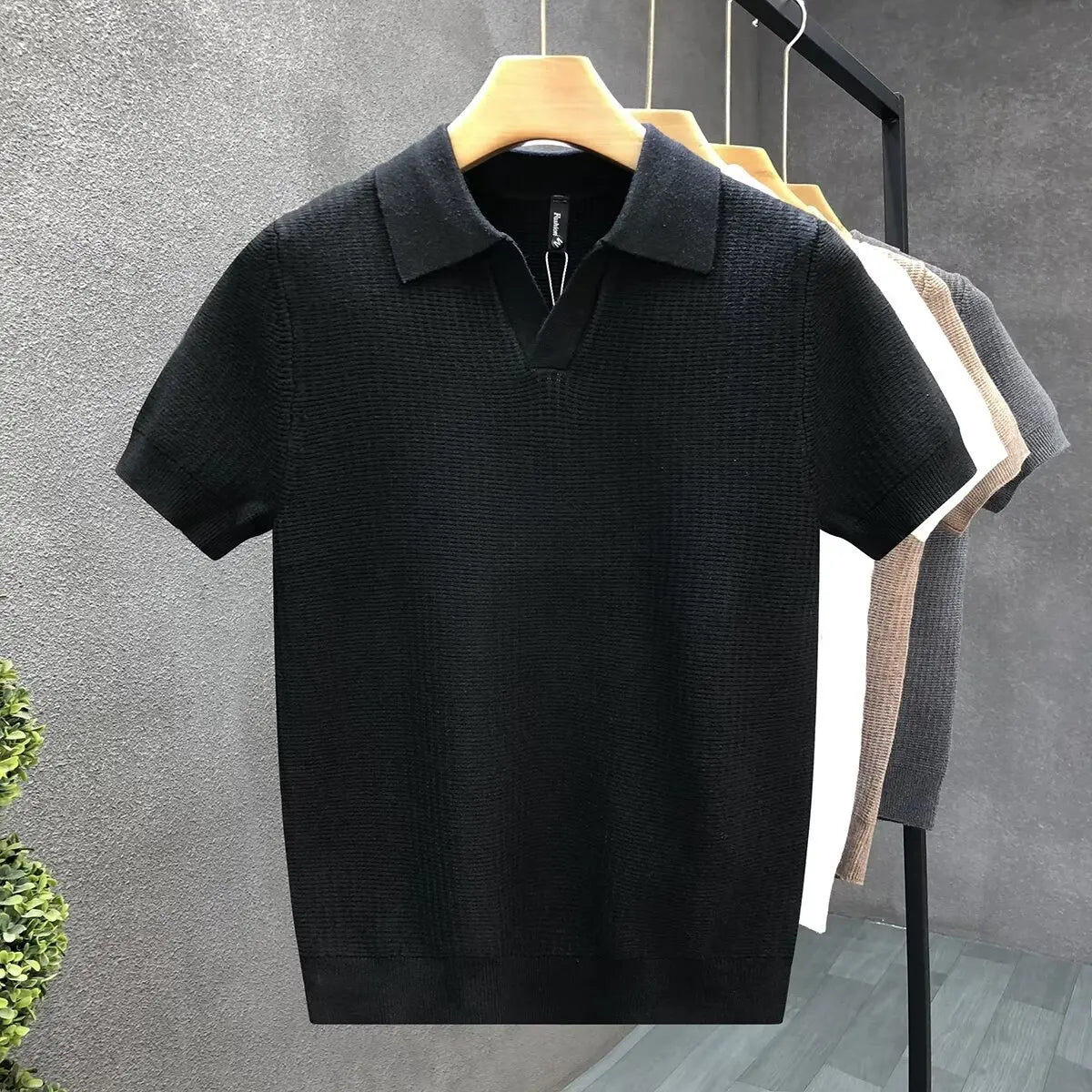 2026 Men's Summer Polo Shirt Korean Style Slim Wrinkle Resistant Collar Solid Color T-Shirts Casual Thin Sleeve Trendy Knit Tops Pi-Mart