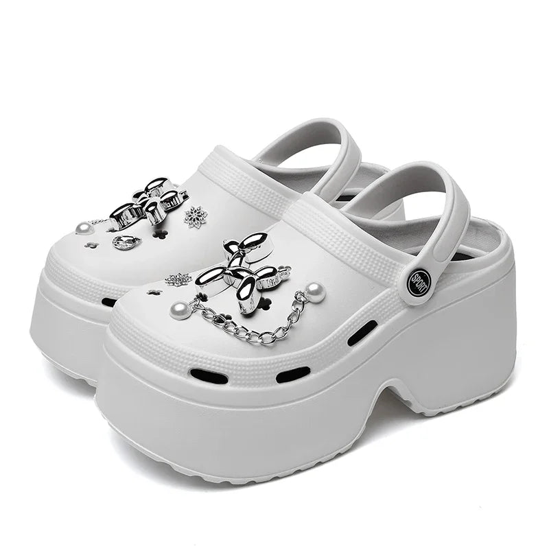 New Women's Silver Platform Clogs Summer 2025 Comfortable Slip on Wedge Sandals Woman Fashion Chain Thick Sole Garden Shoes Lady LadyShow.Store