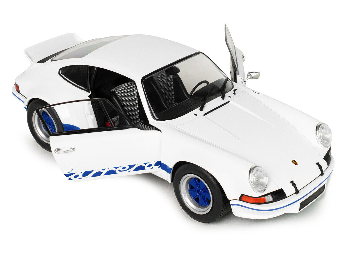 1973 Porsche 911 RSR Carrera White with Blue Stripes 1/18 Diecast Model Car by Solido Solido