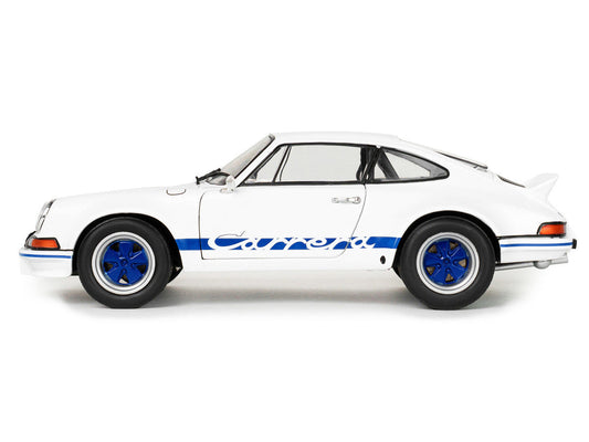 1973 Porsche 911 RSR Carrera White with Blue Stripes 1/18 Diecast Model Car by Solido Solido