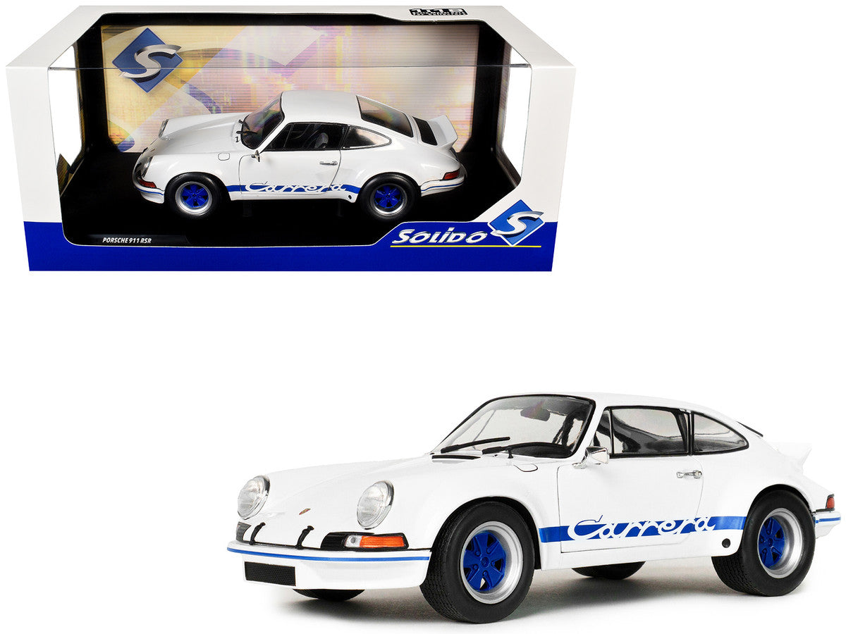 1973 Porsche 911 RSR Carrera White with Blue Stripes 1/18 Diecast Model Car by Solido Solido