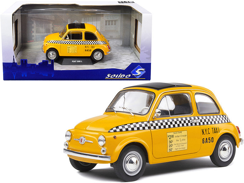 1965 Fiat 500 L "NYC Taxi" New York City Yellow 1/18 Diecast Model Car by Solido Solido