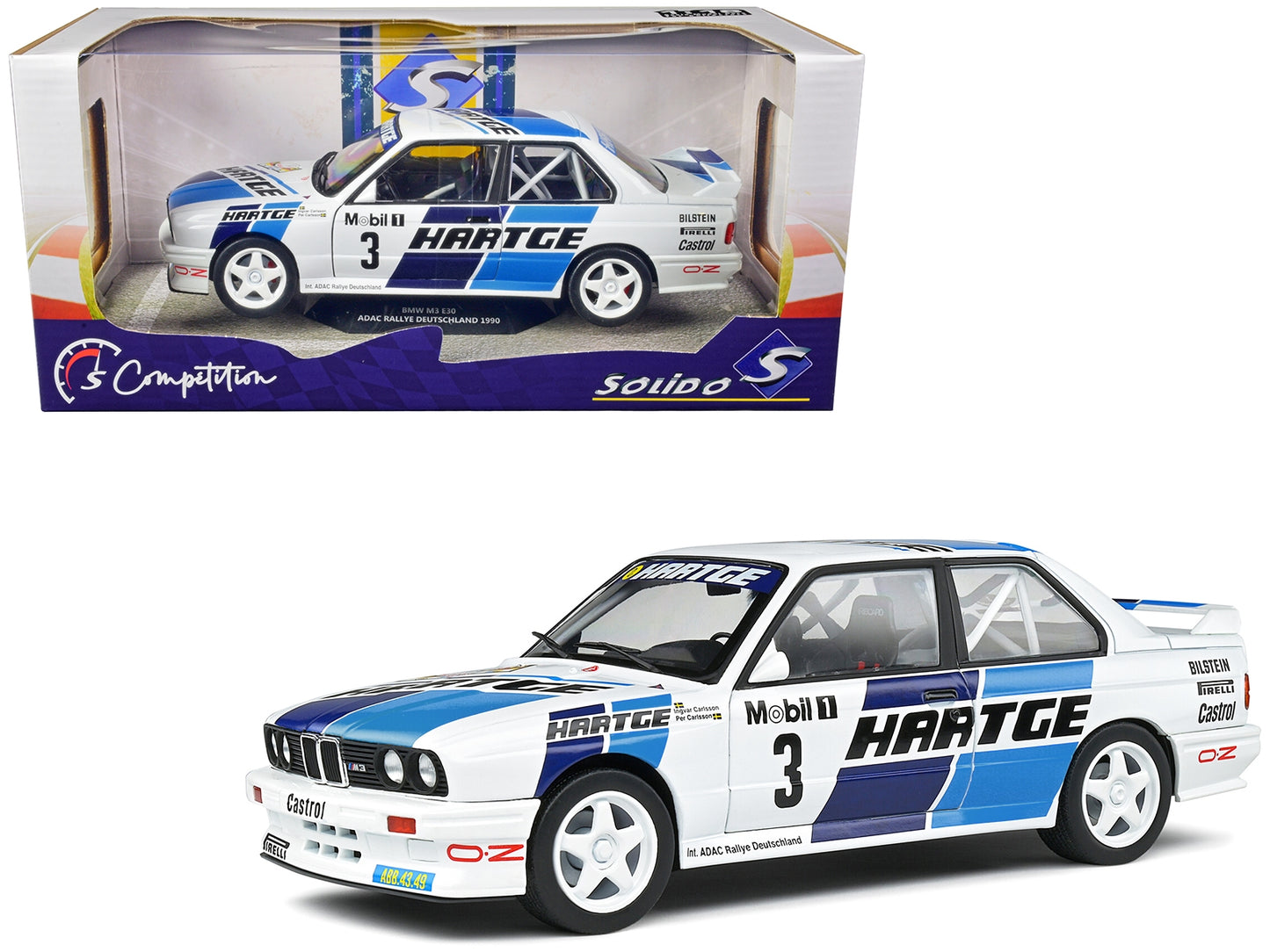 BMW E30 M3 Gr. A #3 Ingvar Carlsson - Per Carlsson "Adac Rallye Deutchland" (1990) "Competition" Series 1/18 Diecast Model Car by Solido