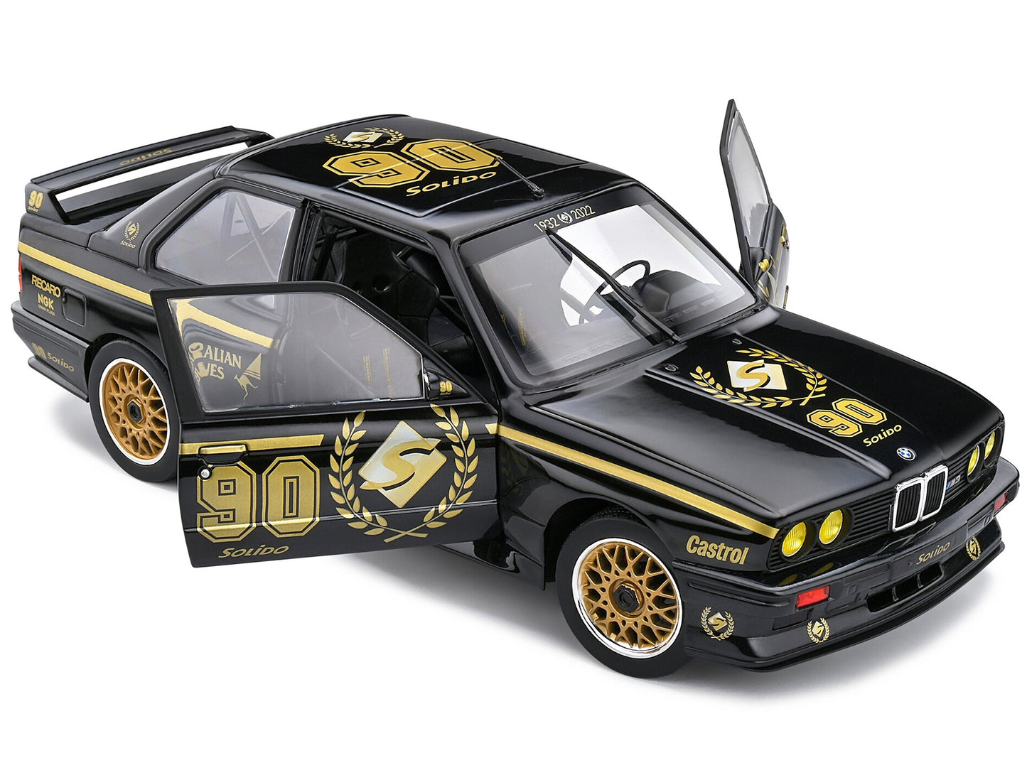 1990 BMW E30 M3 Black "Solido 90th Anniversary" Livery Limited Edition "Competition" Series 1/18 Diecast Model Car by Solido