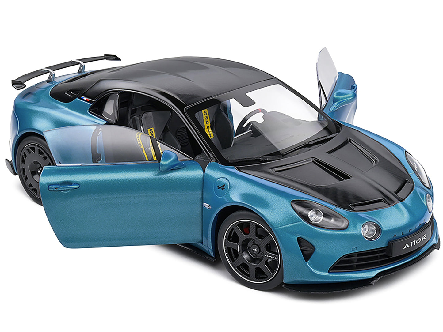 2023 Alpine A100 Radicale Blue Metallic with Carbon Hood and Top 1/18 Diecast Model Car by Solido