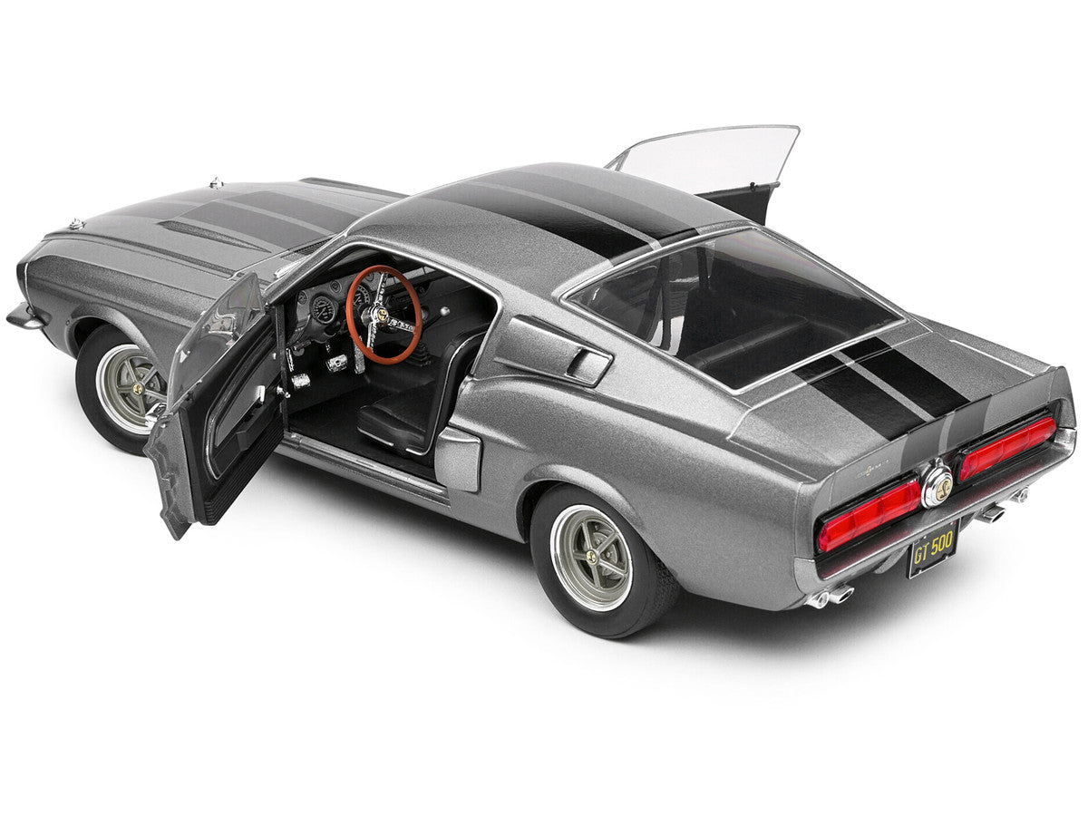 1967 Shelby GT500 Gray Metallic with Black Stripes 1/18 Diecast Model Car by Solido Solido