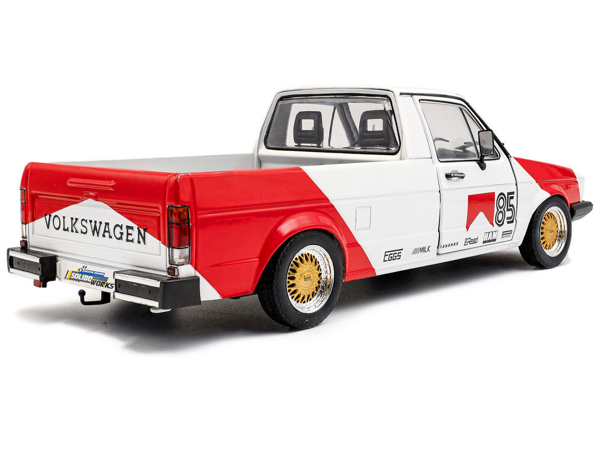 1983 Volkswagen Caddy MK 1 Pickup Truck "Red Cowboy Racing Tribute" White and Red 1/18 Diecast Model Car by Solido Solido