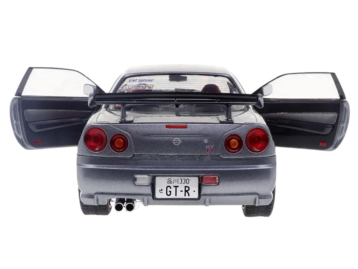 1999 Nissan Skyline GT-R (R34) RHD (Right Hand Drive) Silver Metallic with Purple Wheels 1/18 Diecast Model Car by Solido Solido