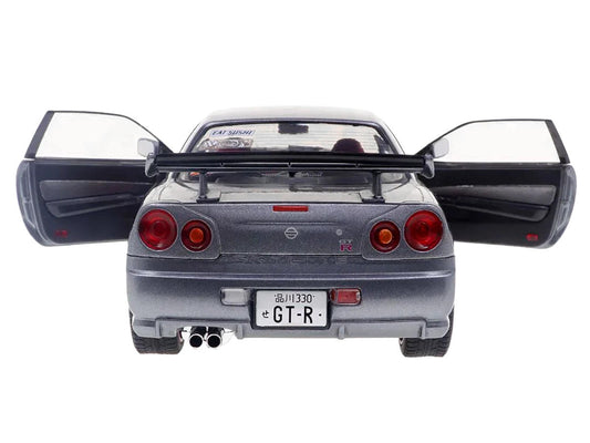 1999 Nissan Skyline GT-R (R34) RHD (Right Hand Drive) Silver Metallic with Purple Wheels 1/18 Diecast Model Car by Solido Solido