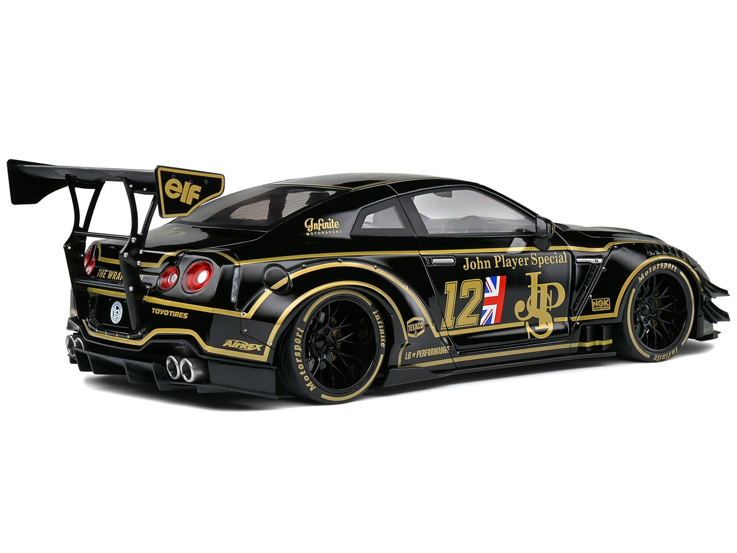 2022 Nissan GT-R (R35) RHD (Right Hand Drive) "Liberty Walk Type 2" Body Kit #12 Black "John Player Special" "Competition" Series 1/18 Diecast Model Car by Solido