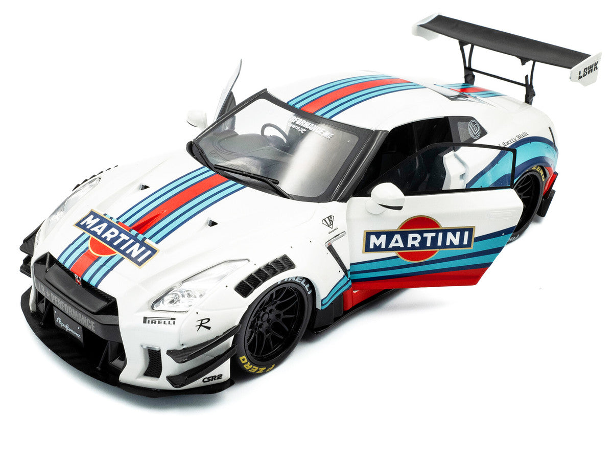 2024 Nissan GT-R (R35) RHD (Right Hand Drive) with Liberty Walk 2.0 Body Kit "Martini Racing" White with Stripes 1/18 Diecast Model Car by Solido-3