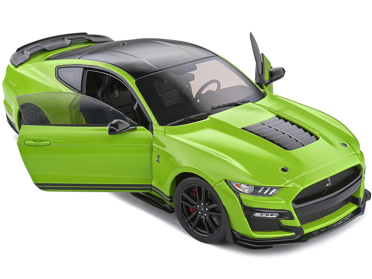 2020 Ford Mustang Shelby GT500 Grabber Lime Green Metallic with Black Top and Stripes 1/18 Diecast Model Car by Solido Solido