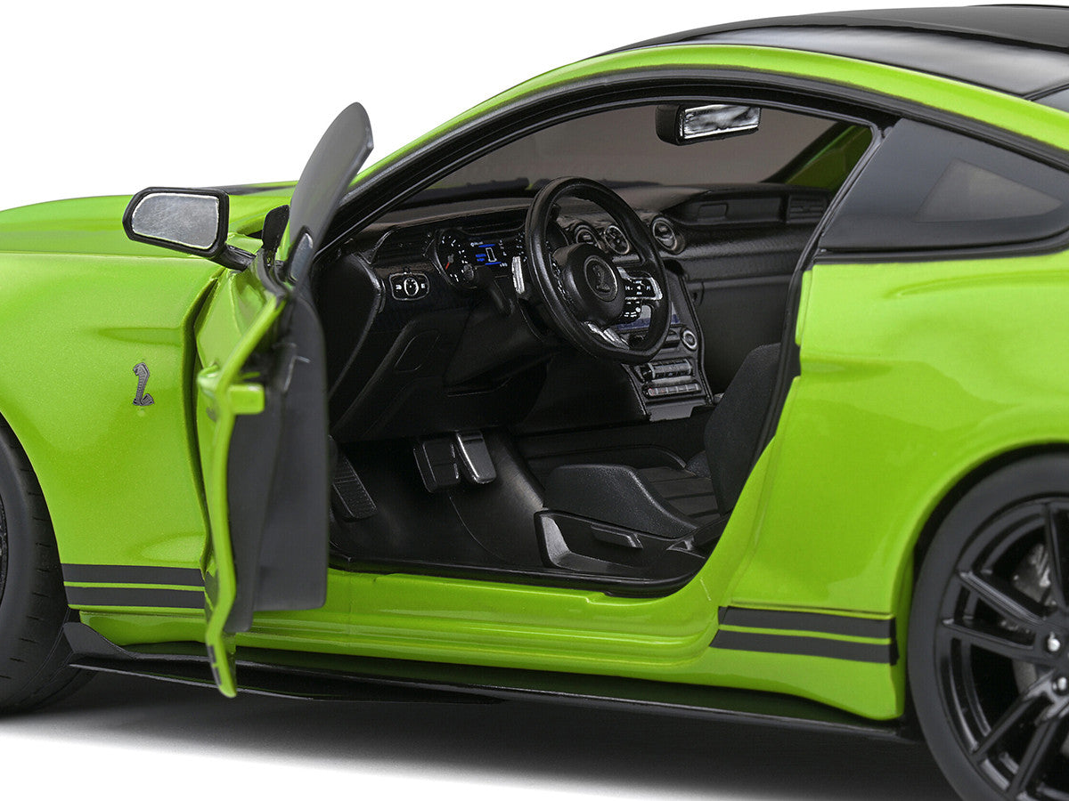 2020 Ford Mustang Shelby GT500 Grabber Lime Green Metallic with Black Top and Stripes 1/18 Diecast Model Car by Solido Solido