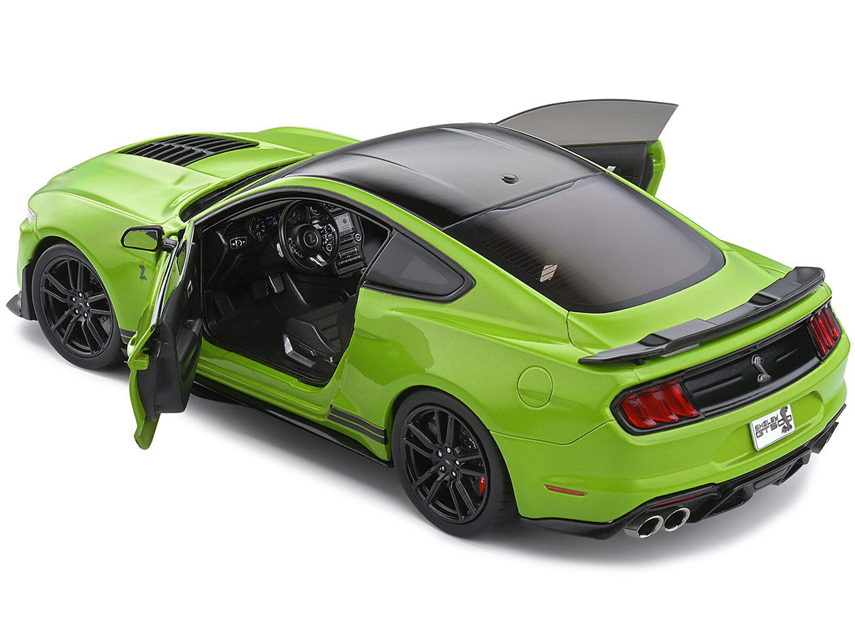 2020 Ford Mustang Shelby GT500 Grabber Lime Green Metallic with Black Top and Stripes 1/18 Diecast Model Car by Solido Solido