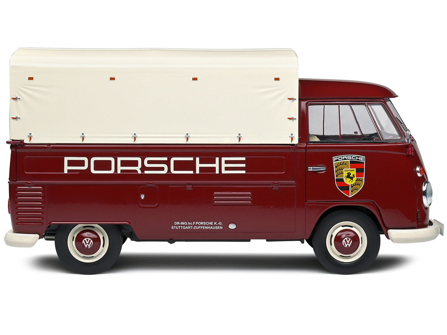 1950 Volkswagen T1 Pickup Truck with Camper Shell Dark Red "Porsche Service" 1/18 Diecast Model Car by Solido