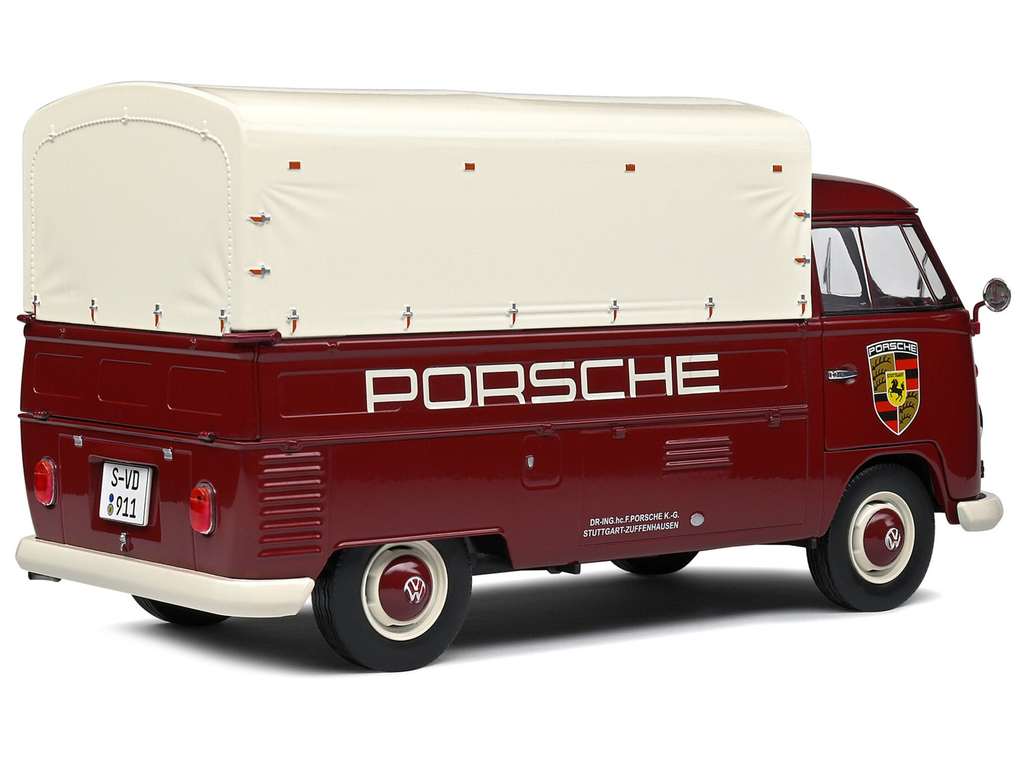 1950 Volkswagen T1 Pickup Truck with Camper Shell Dark Red "Porsche Service" 1/18 Diecast Model Car by Solido