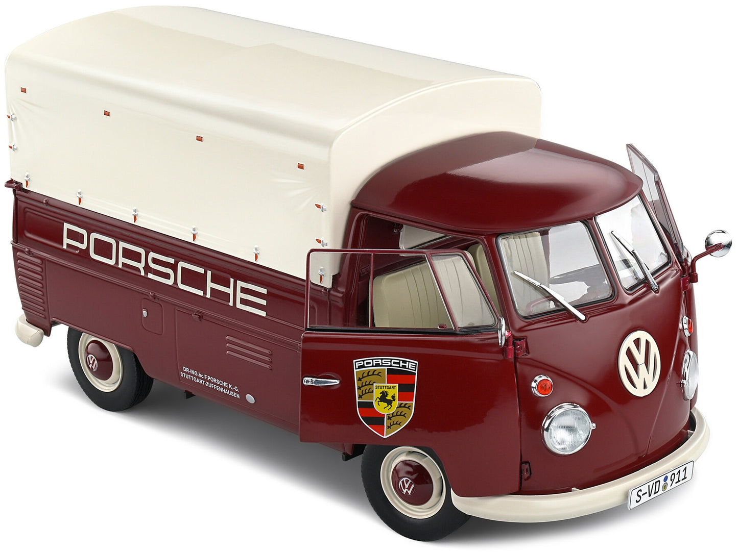 1950 Volkswagen T1 Pickup Truck with Camper Shell Dark Red "Porsche Service" 1/18 Diecast Model Car by Solido