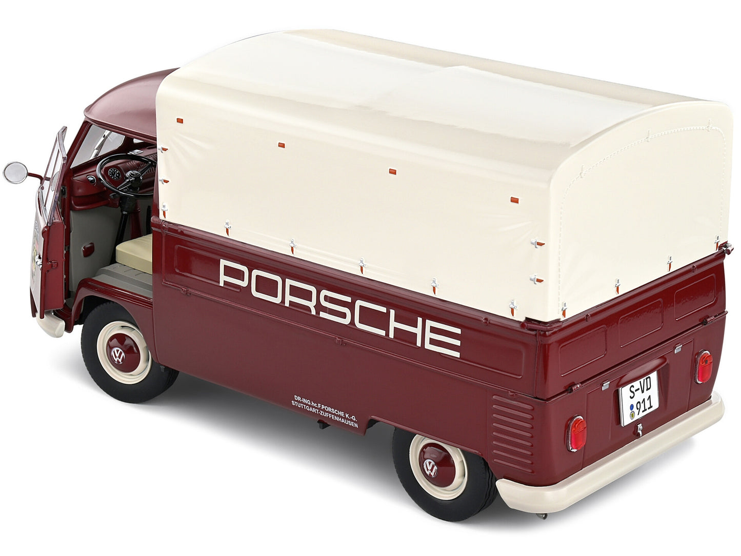 1950 Volkswagen T1 Pickup Truck with Camper Shell Dark Red "Porsche Service" 1/18 Diecast Model Car by Solido