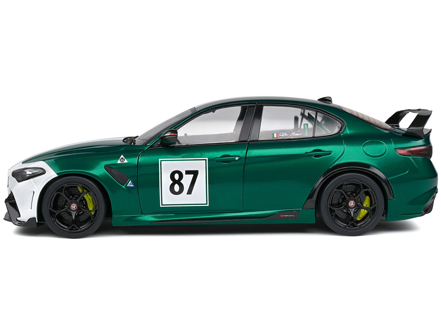 2021 Alfa Romeo Giulia GTA M #87 Green Metallic with Carbon Top and White Stripes "Nurburgring 1973" Tribute "Competition" Series 1/18 Diecast Model Car by Solido