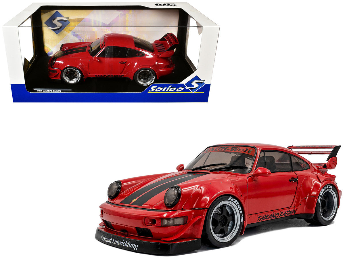 2024 RWB Bodykit "Taikano Kaishin" Red with Black Stripes 1/18 Diecast Model Car by Solido Solido