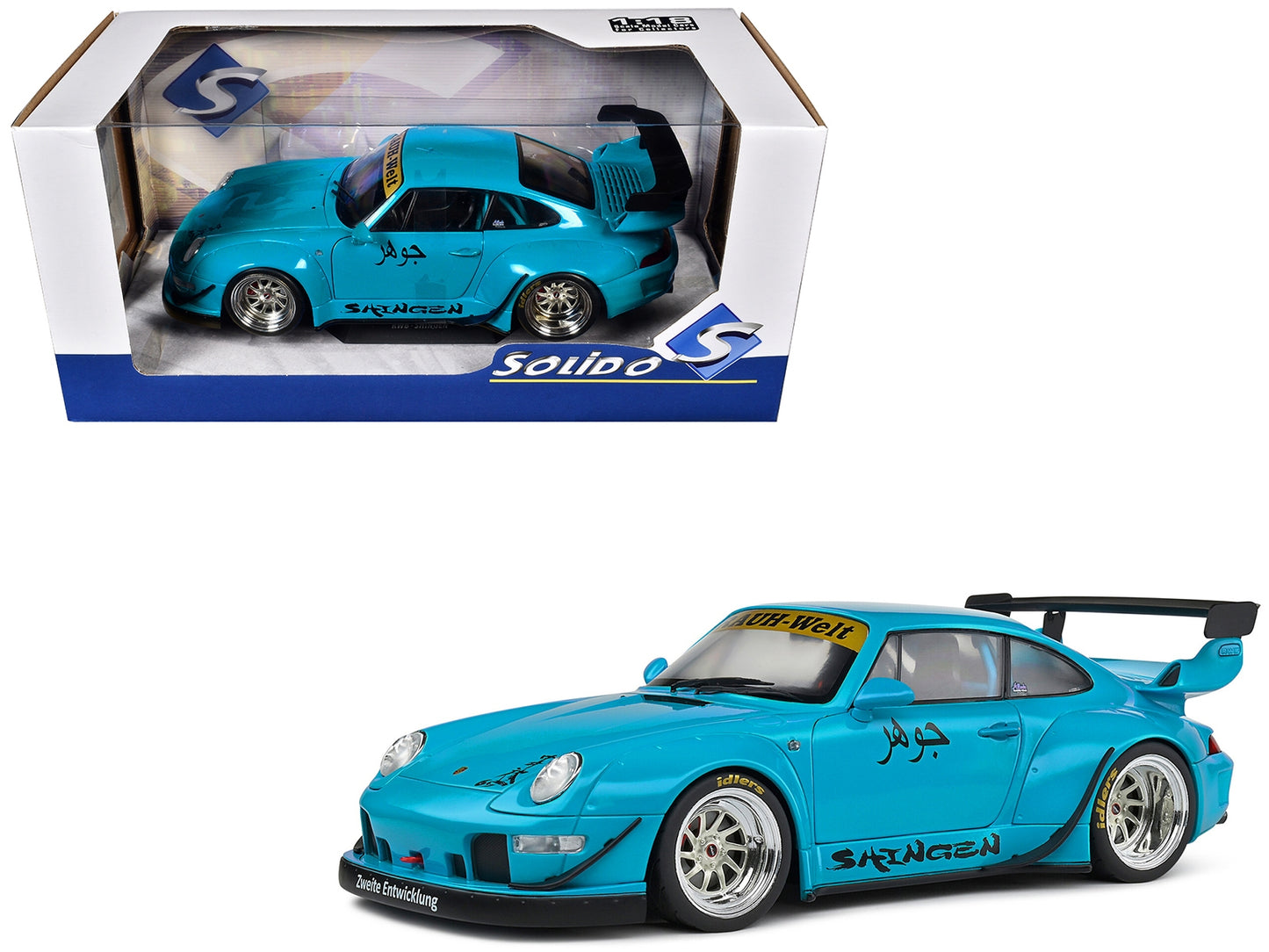 2018 RWB "Shingen" Light Blue with Graphics "Rauh WeltBegriff" 1/18 Diecast Model Car by Solido