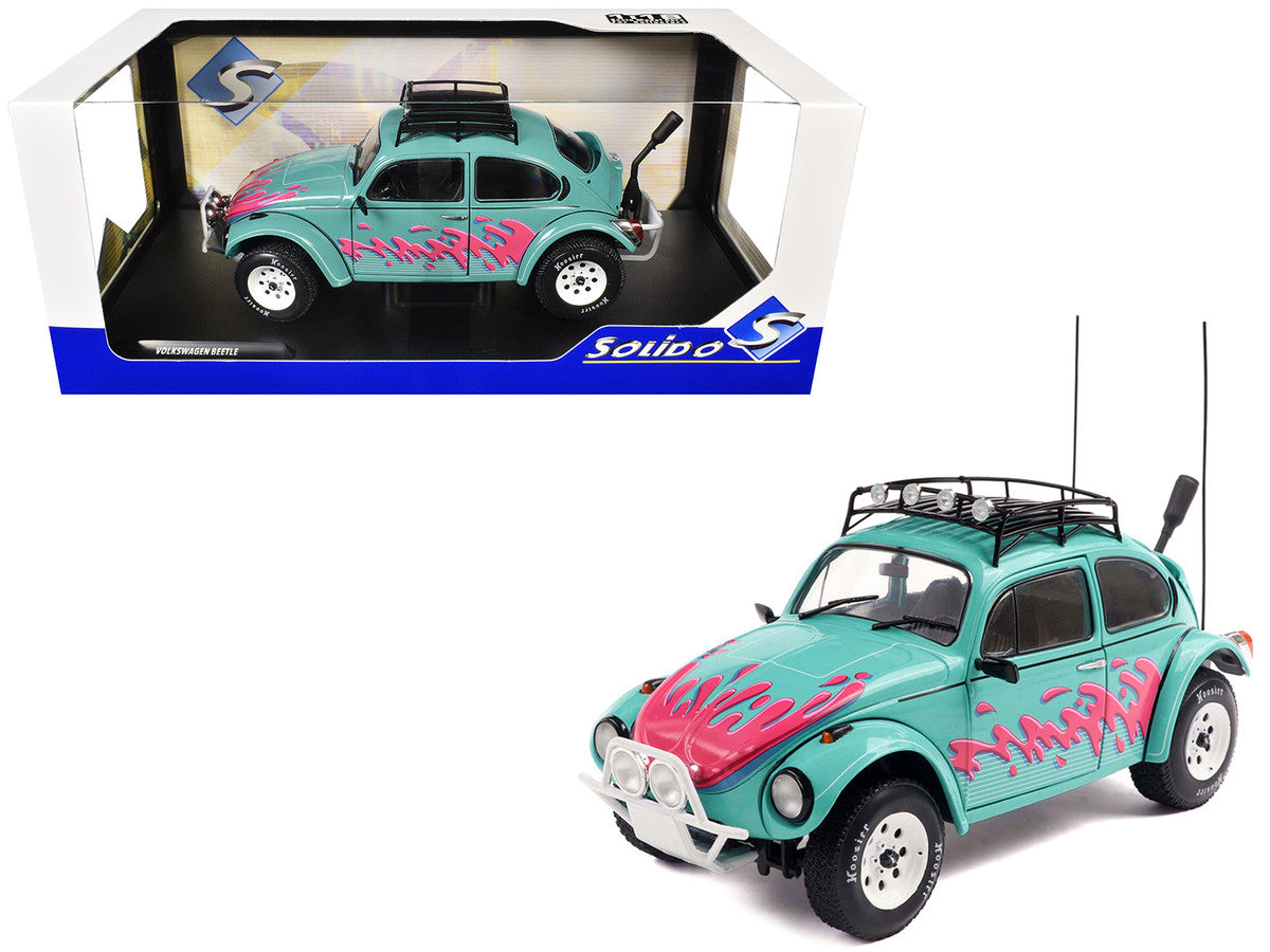 1976 Volkswagen Beetle Baja Miami Green with Pink Graphics 1/18 Diecast Model Car by Solido Solido
