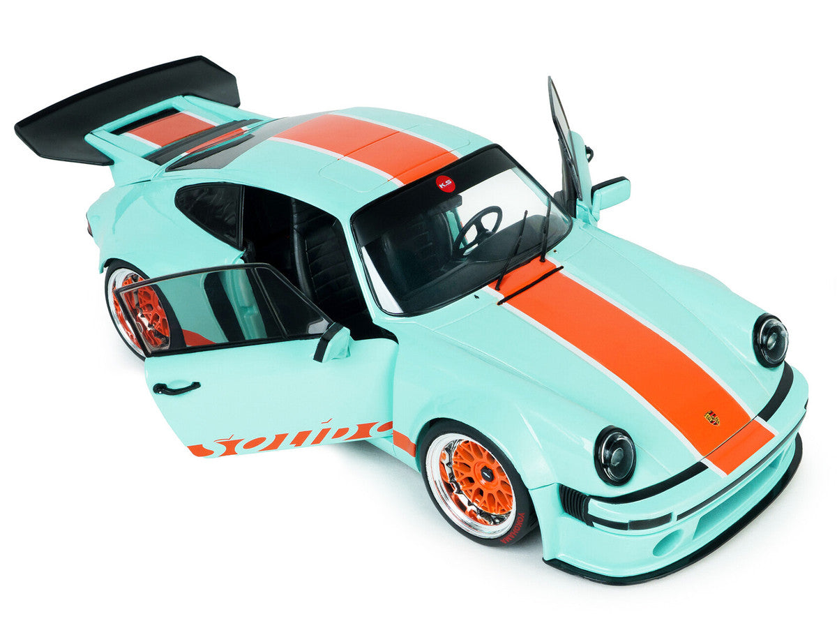 2025 Porsche 911 KS-R by Khyzyl Saleem "Blue Racer" Light Blue with Orange Stripes 1/18 Diecast Model Car by Solido Solido