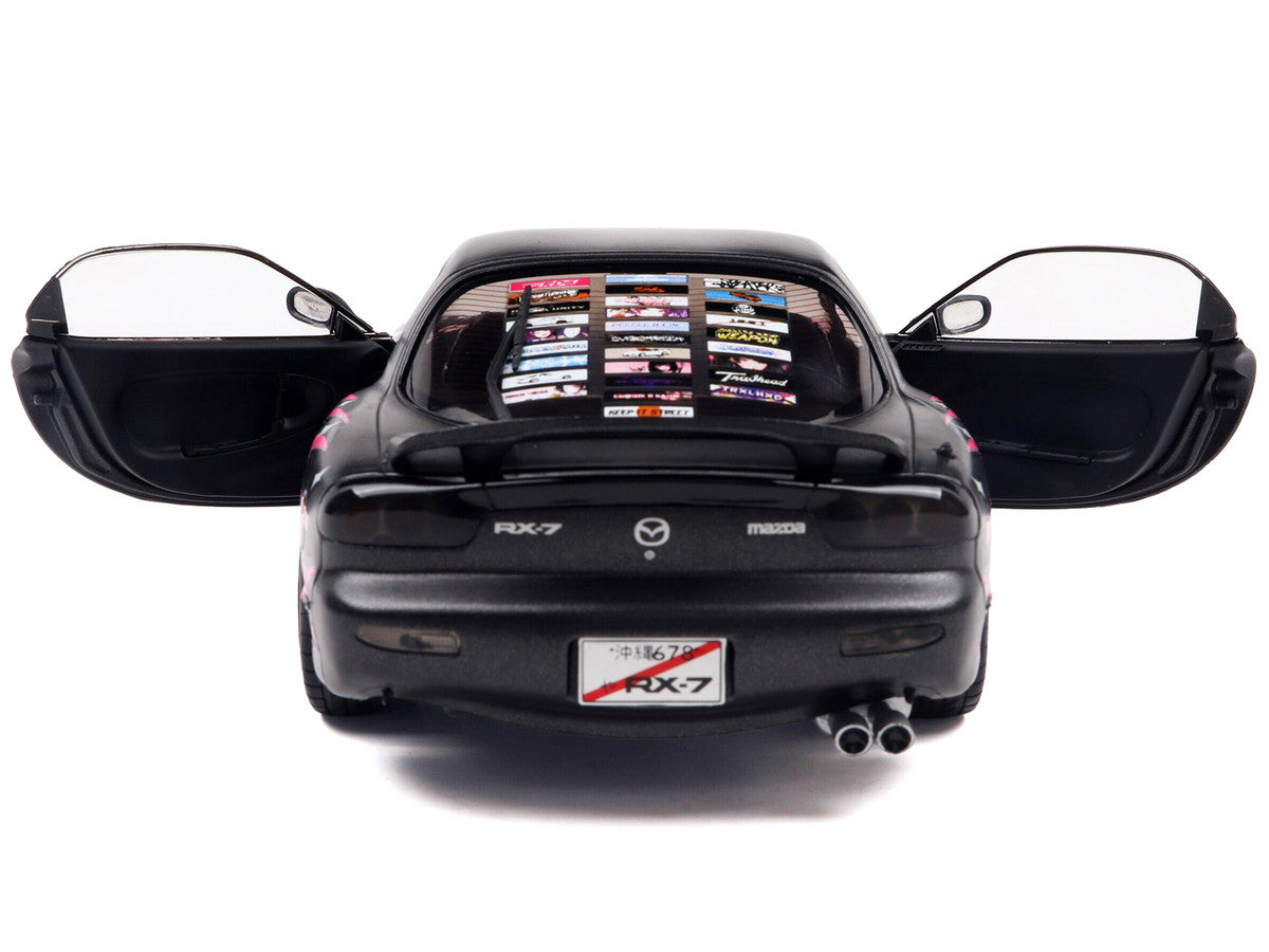 1994 Mazda RX7 (FDRS) RHD (Right Hand Drive) "Itasha Club" Black Metallic with Pink Graphics 1/18 Diecast Model Car by Solido Solido