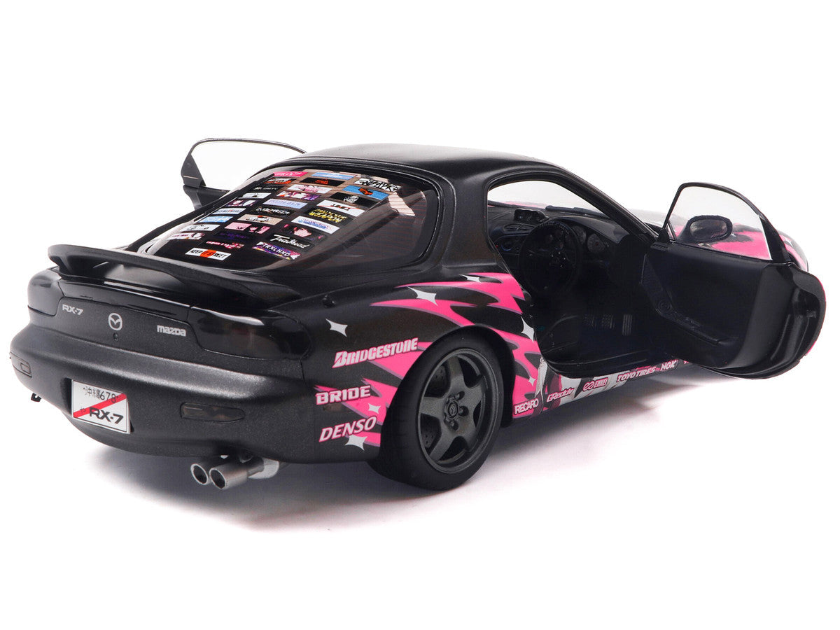 1994 Mazda RX7 (FDRS) RHD (Right Hand Drive) "Itasha Club" Black Metallic with Pink Graphics 1/18 Diecast Model Car by Solido Solido
